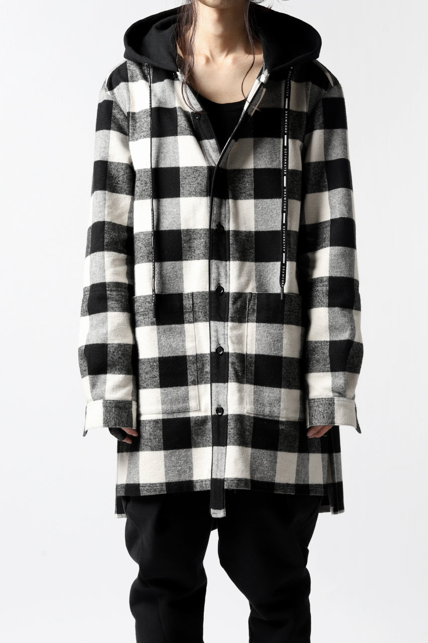 画像をギャラリービューアに読み込む, DEFORMATER.® HOODED SHIRT JACKET / HEAVY FLANNEL PLAID (WHITE×BLACK)