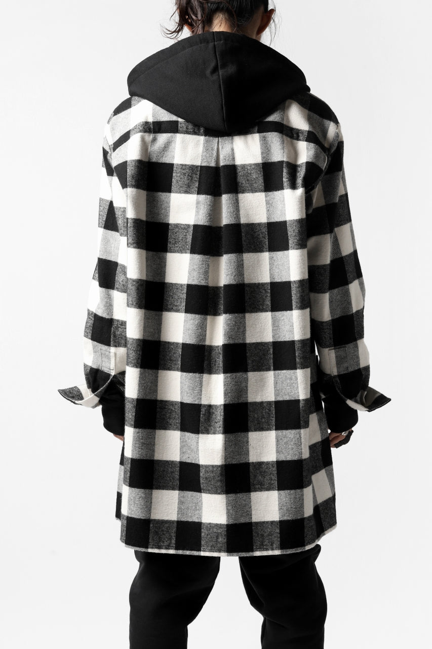 画像をギャラリービューアに読み込む, DEFORMATER.® HOODED SHIRT JACKET / HEAVY FLANNEL PLAID (WHITE×BLACK)