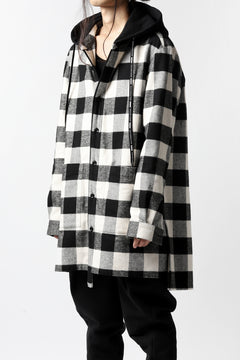 画像をギャラリービューアに読み込む, DEFORMATER.® HOODED SHIRT JACKET / HEAVY FLANNEL PLAID (WHITE×BLACK)