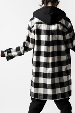 画像をギャラリービューアに読み込む, DEFORMATER.® HOODED SHIRT JACKET / HEAVY FLANNEL PLAID (WHITE×BLACK)