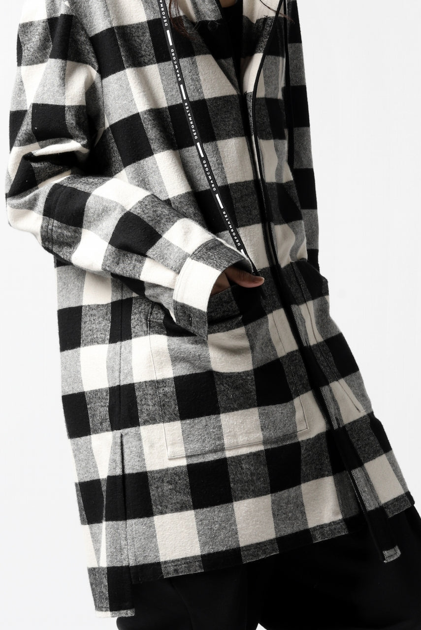 画像をギャラリービューアに読み込む, DEFORMATER.® HOODED SHIRT JACKET / HEAVY FLANNEL PLAID (WHITE×BLACK)