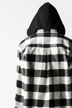 画像をギャラリービューアに読み込む, DEFORMATER.® HOODED SHIRT JACKET / HEAVY FLANNEL PLAID (WHITE×BLACK)