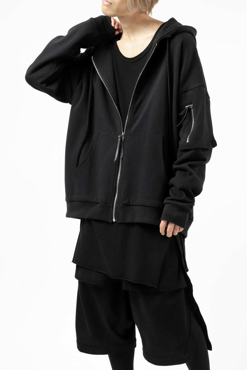 画像をギャラリービューアに読み込む, DEFORMATER.® BOMBER-HOODIE JACKET / SWEAT+WAFFLE JERSEY (BLACK)