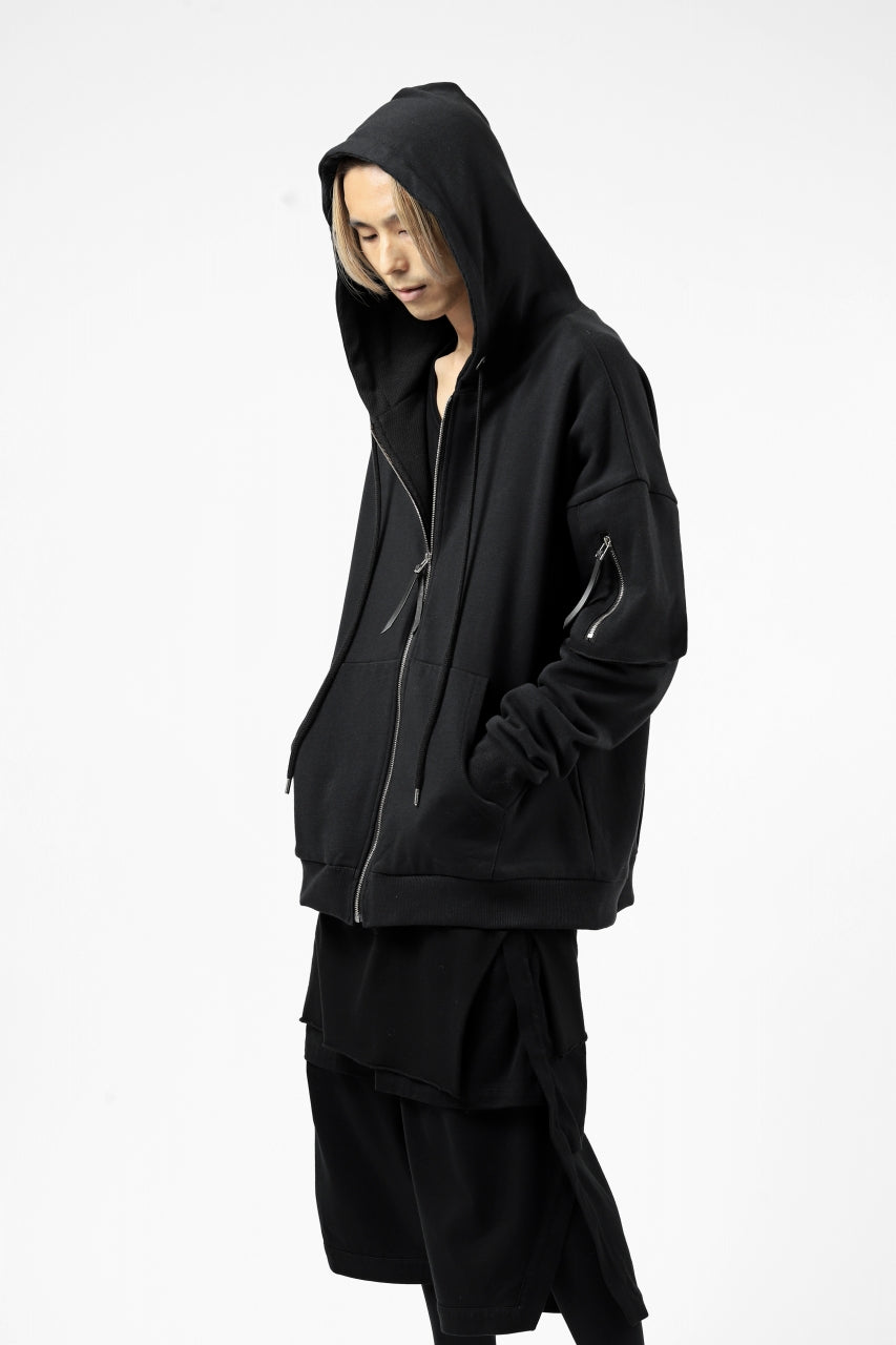 画像をギャラリービューアに読み込む, DEFORMATER.® BOMBER-HOODIE JACKET / SWEAT+WAFFLE JERSEY (BLACK)