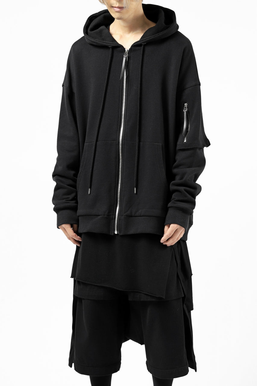 画像をギャラリービューアに読み込む, DEFORMATER.® BOMBER-HOODIE JACKET / SWEAT+WAFFLE JERSEY (BLACK)
