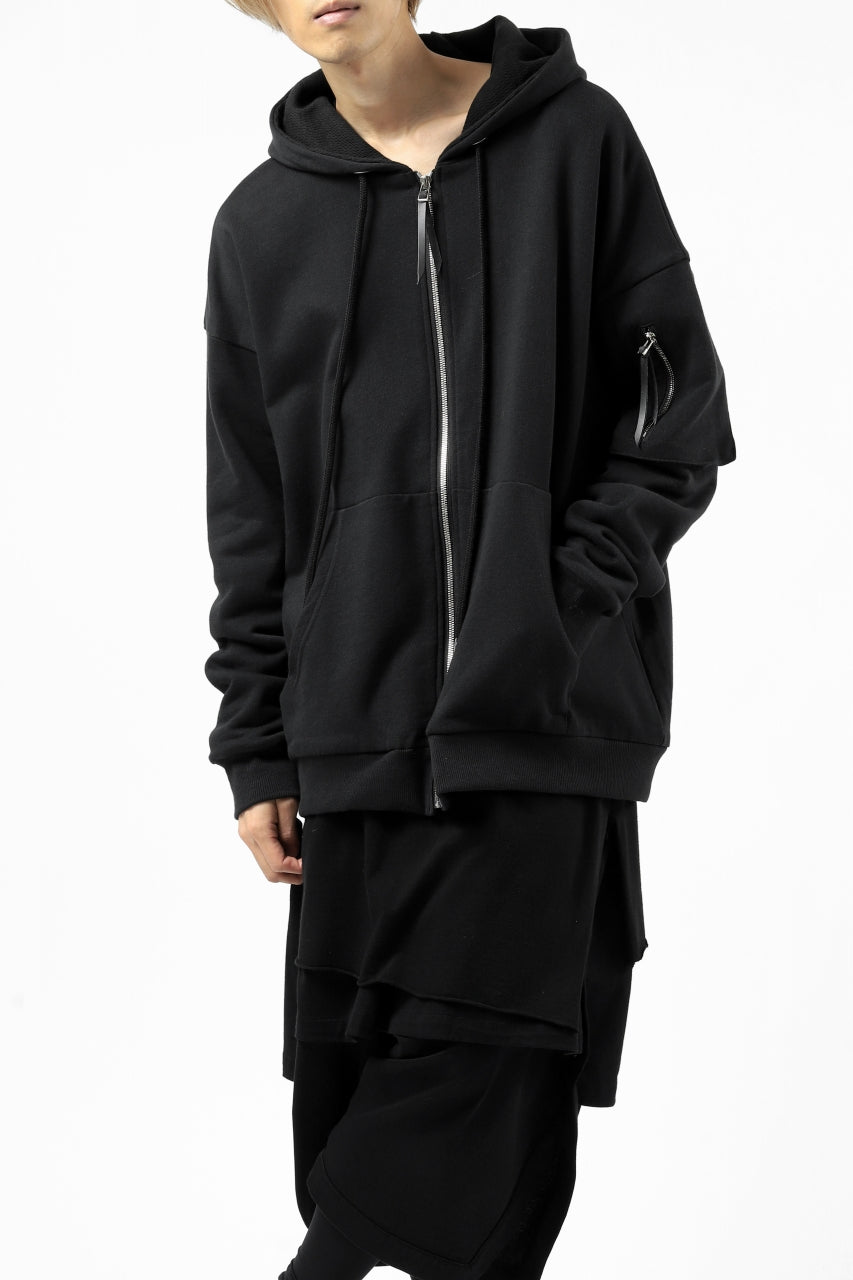 画像をギャラリービューアに読み込む, DEFORMATER.® BOMBER-HOODIE JACKET / SWEAT+WAFFLE JERSEY (BLACK)