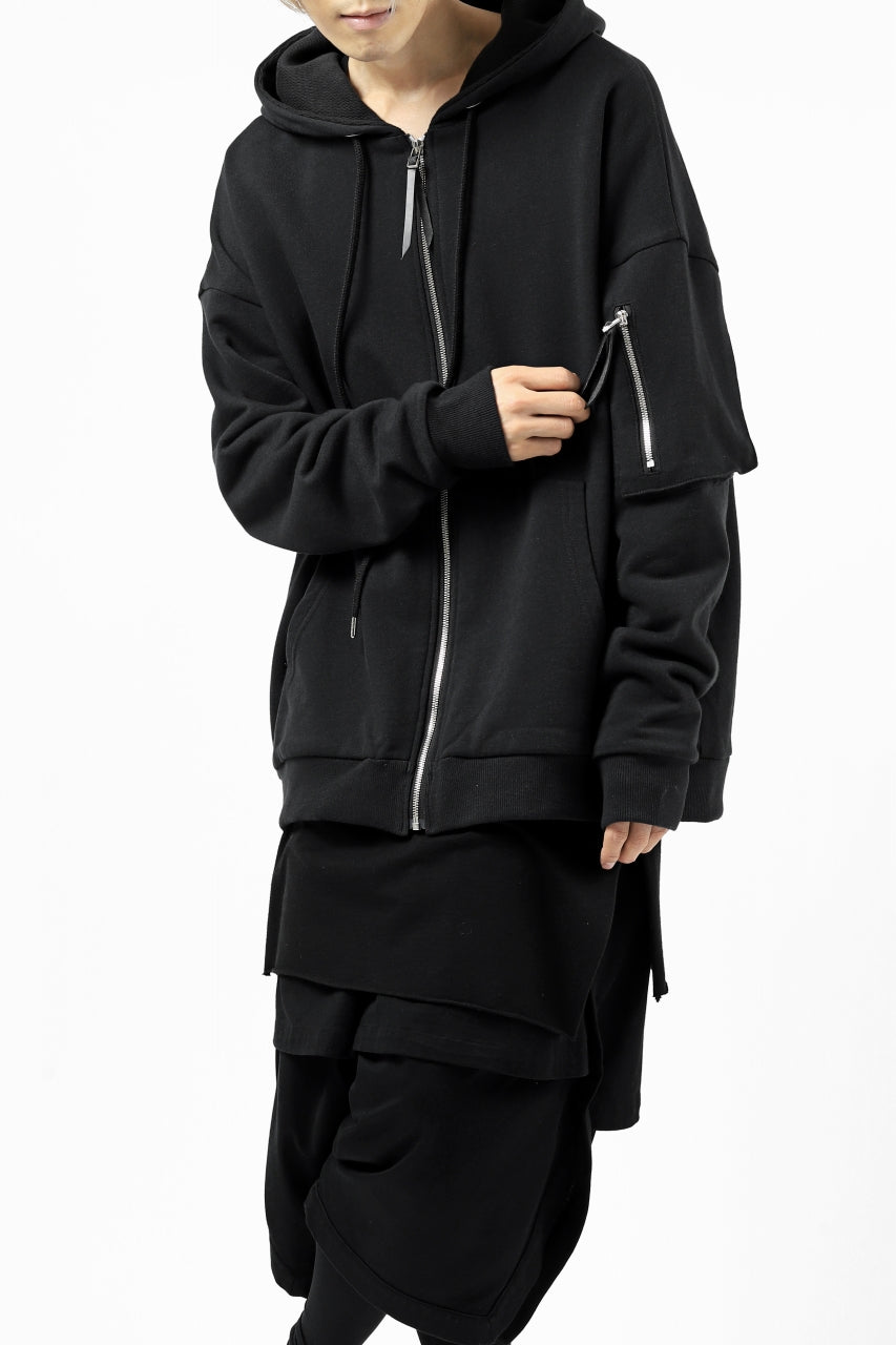 画像をギャラリービューアに読み込む, DEFORMATER.® BOMBER-HOODIE JACKET / SWEAT+WAFFLE JERSEY (BLACK)