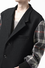 Load image into Gallery viewer, Y's BANG ON! No.176 2 STEP RIB JACKET /  WOOL MELTON SMOOTH + CHECKED JACQUARD (BLACK)