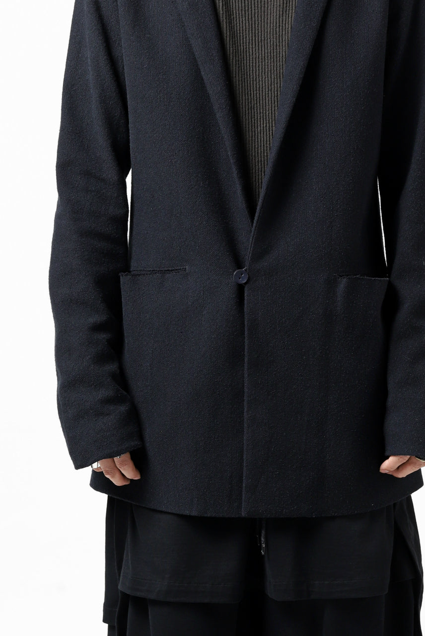 画像をギャラリービューアに読み込む, blackcrow 1B jacket silk wool cotton tweed with leather button (NAVY)
