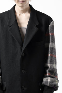 Load image into Gallery viewer, Y's BANG ON! No.176 2 STEP RIB JACKET /  WOOL MELTON SMOOTH + CHECKED JACQUARD (BLACK)