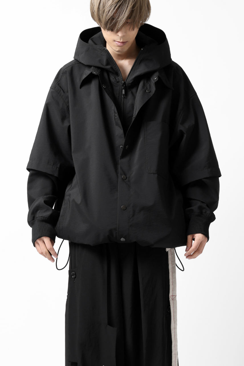 画像をギャラリービューアに読み込む, Y's....  HOODY LAYERED SHIRT ZIP BLOUSON / STRETCH TASSAH (BLACK)