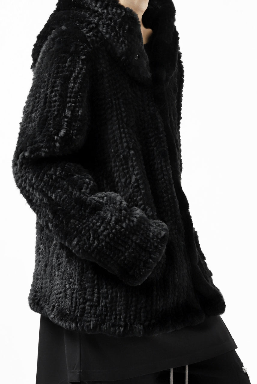 Load image into Gallery viewer, ISAMU KATAYAMA BACKLASH HOODIE KNIT BLOUSON / RABIT FUR (BLACK)