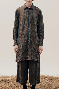 画像をギャラリービューアに読み込む, YUTA MATSUOKA long shirt / natural wrinkles linen (dark brown stripe)