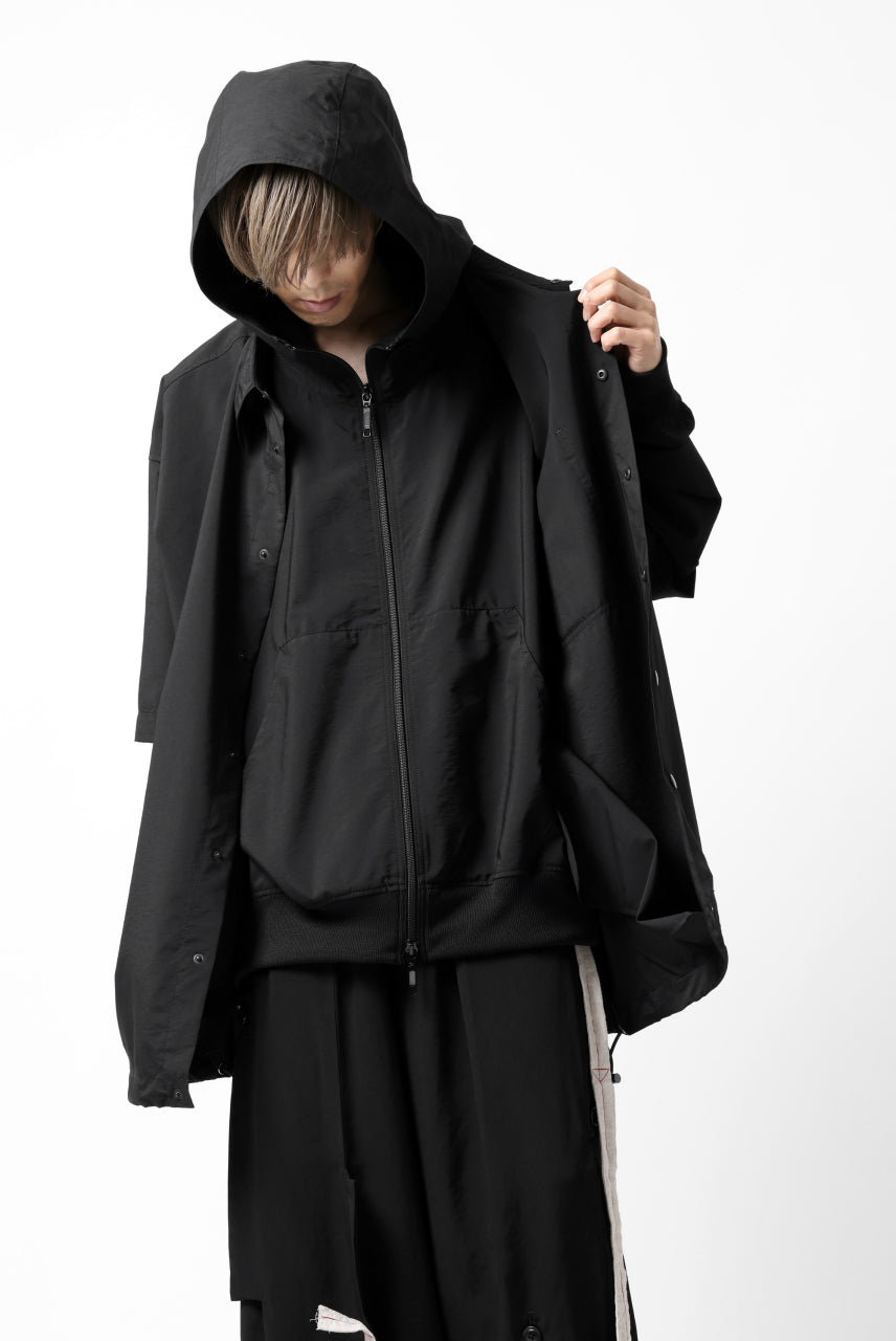 画像をギャラリービューアに読み込む, Y's....  HOODY LAYERED SHIRT ZIP BLOUSON / STRETCH TASSAH (BLACK)