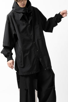 画像をギャラリービューアに読み込む, Y's....  HOODY LAYERED SHIRT ZIP BLOUSON / STRETCH TASSAH (BLACK)