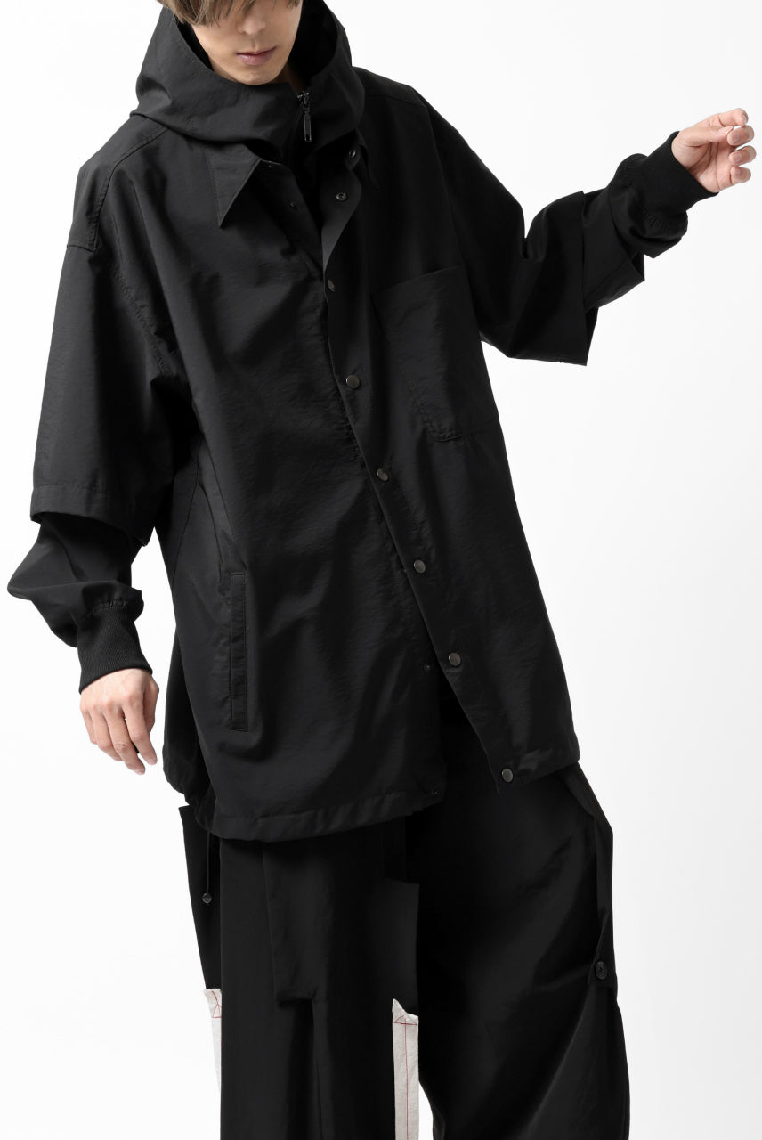 画像をギャラリービューアに読み込む, Y's....  HOODY LAYERED SHIRT ZIP BLOUSON / STRETCH TASSAH (BLACK)