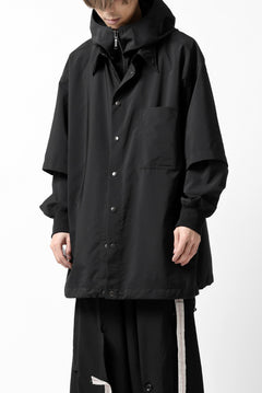 画像をギャラリービューアに読み込む, Y's....  HOODY LAYERED SHIRT ZIP BLOUSON / STRETCH TASSAH (BLACK)