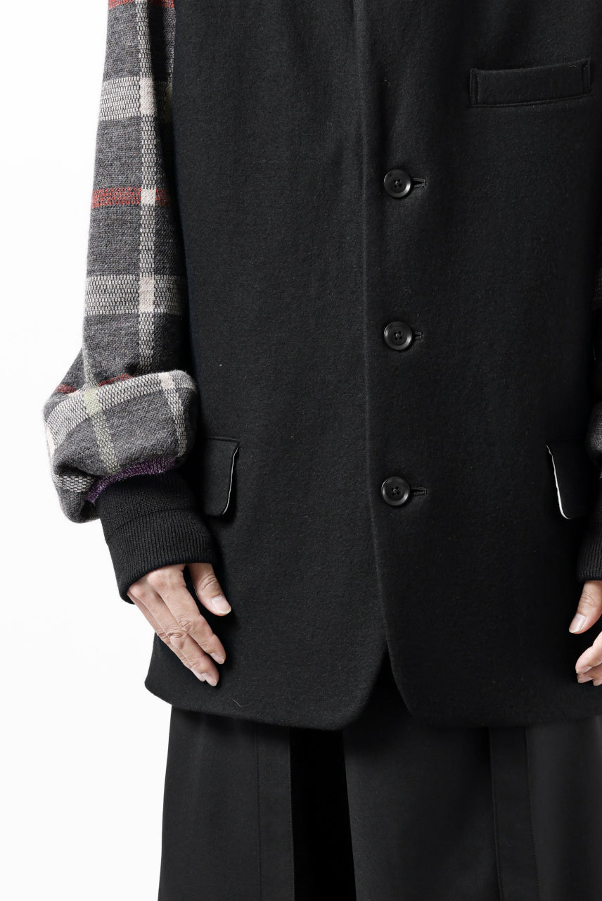 Load image into Gallery viewer, Y's BANG ON! No.176 2 STEP RIB JACKET /  WOOL MELTON SMOOTH + CHECKED JACQUARD (BLACK)