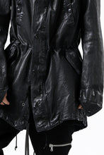 Load image into Gallery viewer, ISAMU KATAYAMA BACKLASH MODS COAT / GOAT LEATHER (GARMENT + SPRAY DYED BLACK)