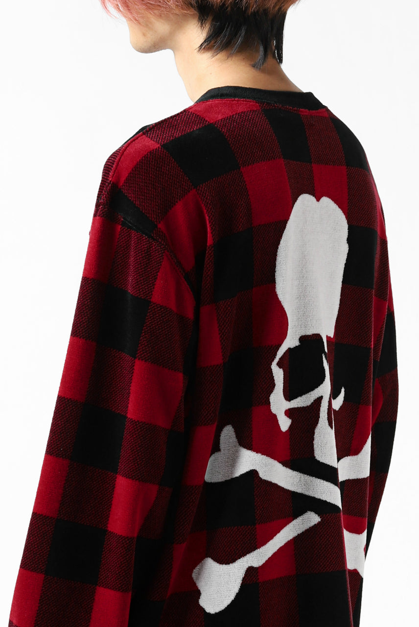 Load image into Gallery viewer, mastermind JAPAN BLOCK CHECK LS TOPS / JACQUARD VELOUR (RED)