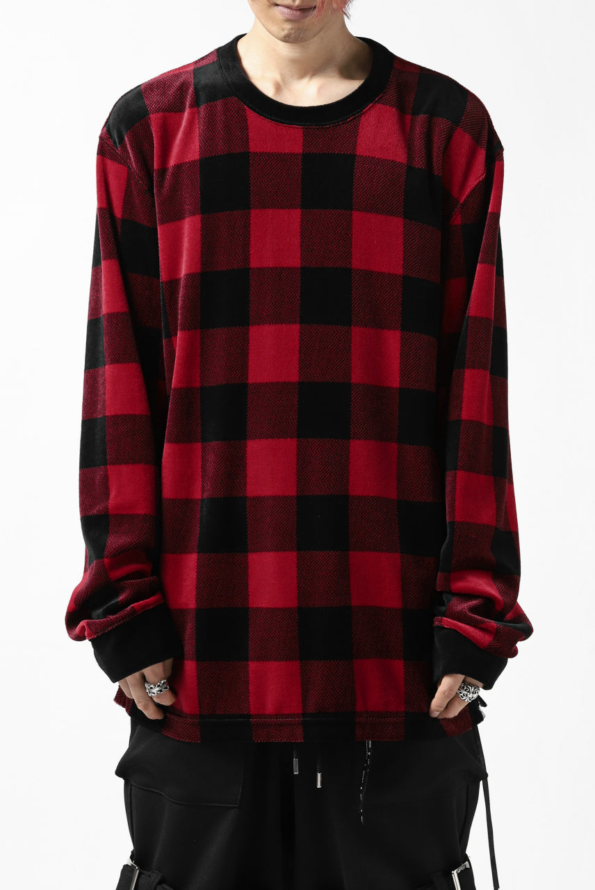 Load image into Gallery viewer, mastermind JAPAN BLOCK CHECK LS TOPS / JACQUARD VELOUR (RED)