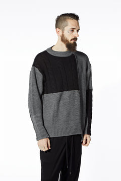 Load image into Gallery viewer, ISAMU KATAYAMA BACKLASH MOCK NECK PATCHWORK KNIT PULLOVER / ALPACA WOOL (GREY)