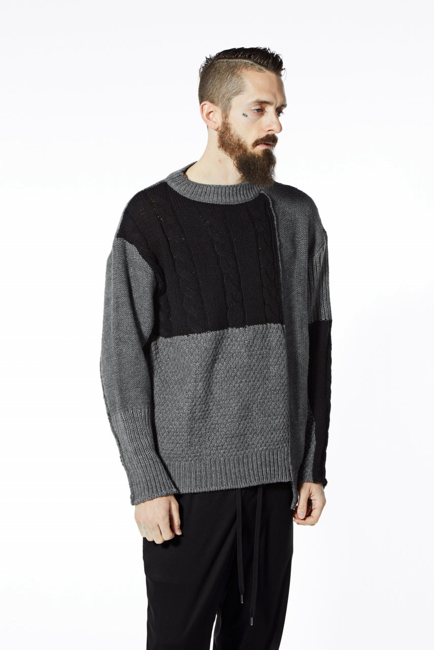 Load image into Gallery viewer, ISAMU KATAYAMA BACKLASH MOCK NECK PATCHWORK KNIT PULLOVER / ALPACA WOOL (GREY)