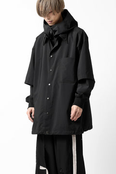 画像をギャラリービューアに読み込む, Y's....  HOODY LAYERED SHIRT ZIP BLOUSON / STRETCH TASSAH (BLACK)