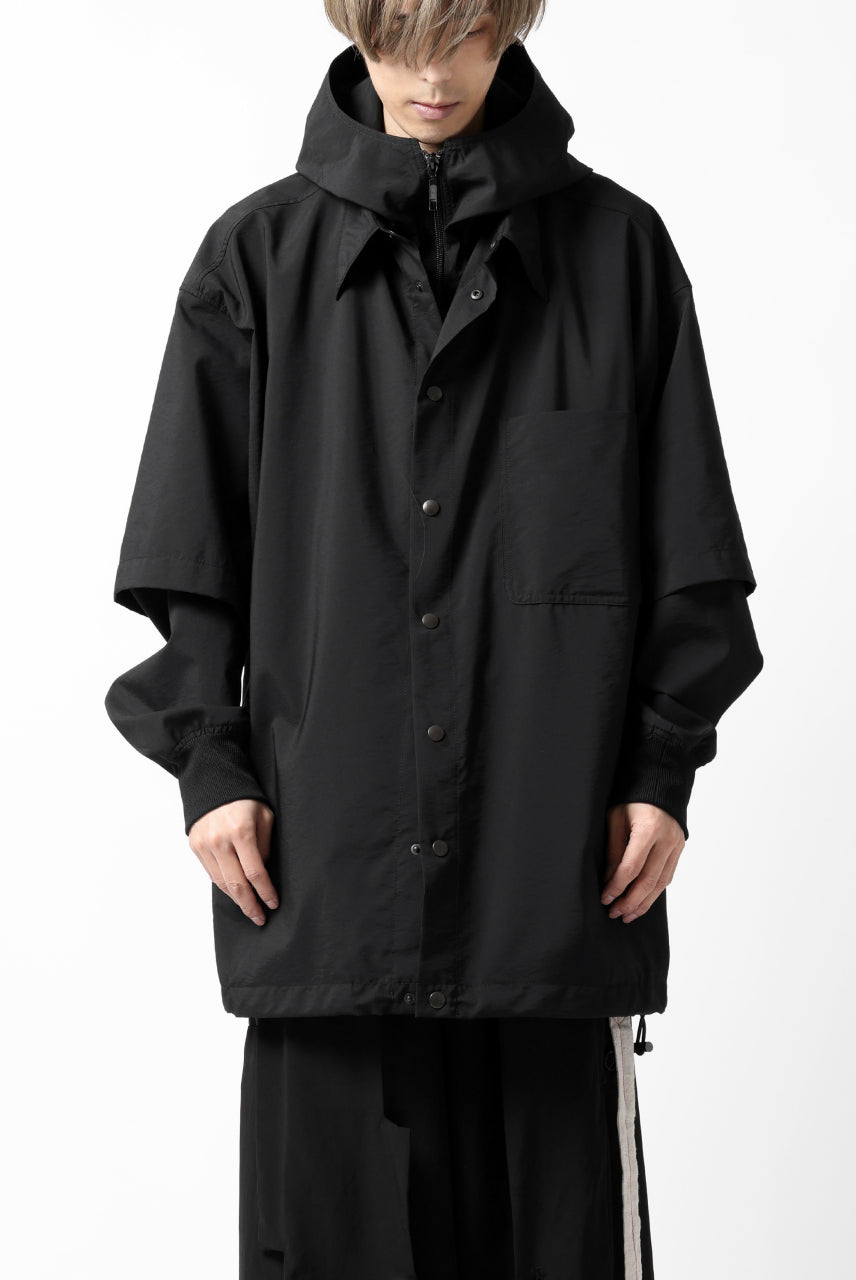 画像をギャラリービューアに読み込む, Y's....  HOODY LAYERED SHIRT ZIP BLOUSON / STRETCH TASSAH (BLACK)