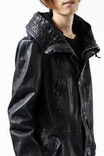 Load image into Gallery viewer, ISAMU KATAYAMA BACKLASH MODS COAT / GOAT LEATHER (GARMENT + SPRAY DYED BLACK)