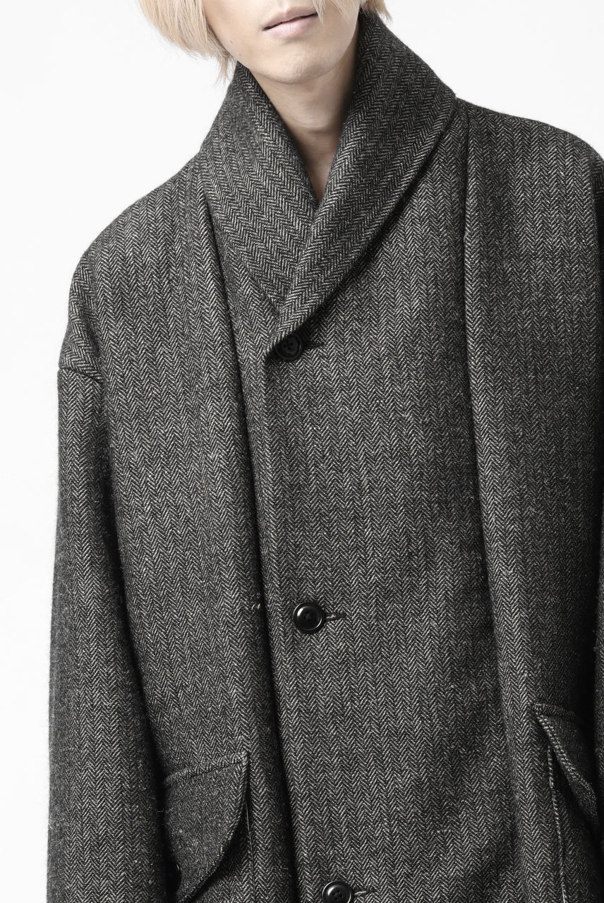 画像をギャラリービューアに読み込む, KLASICA SAULT FOLK DOUBLE BREASTED OVER COAT / CLASSIC HERRING BONE (BLACK)