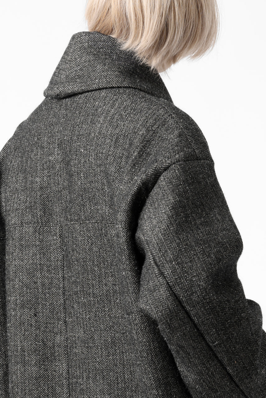 画像をギャラリービューアに読み込む, KLASICA SAULT FOLK DOUBLE BREASTED OVER COAT / CLASSIC HERRING BONE (BLACK)
