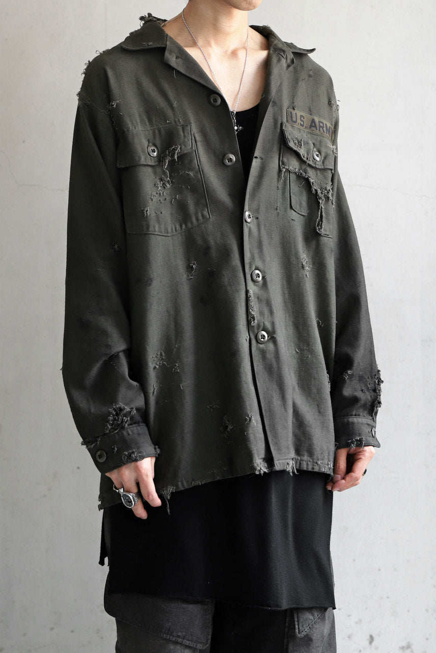 画像をギャラリービューアに読み込む, RESURRECTION HANDMADE distressed army shirt (DYEING KHAKI)