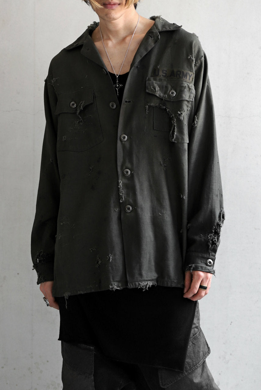 画像をギャラリービューアに読み込む, RESURRECTION HANDMADE distressed army shirt (DYEING KHAKI)