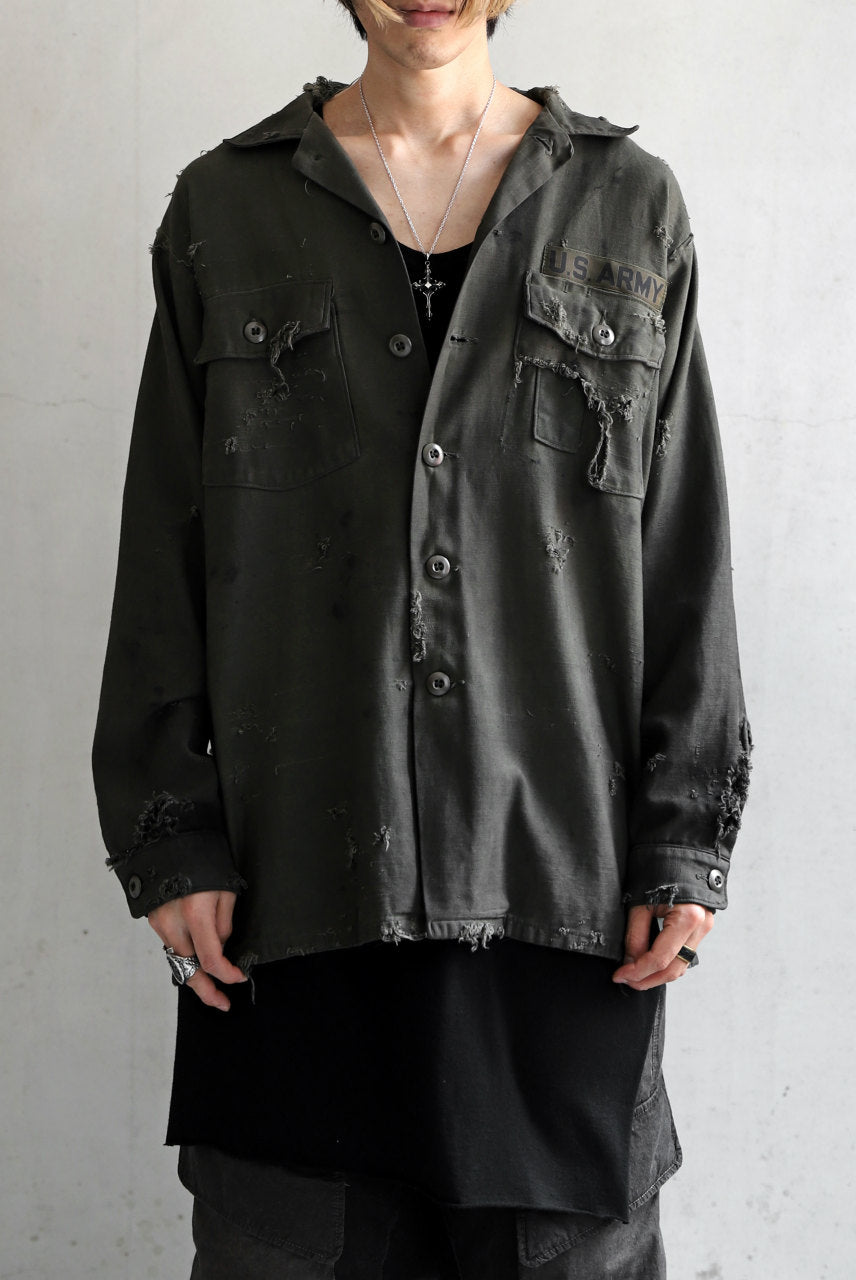画像をギャラリービューアに読み込む, RESURRECTION HANDMADE distressed army shirt (DYEING KHAKI)