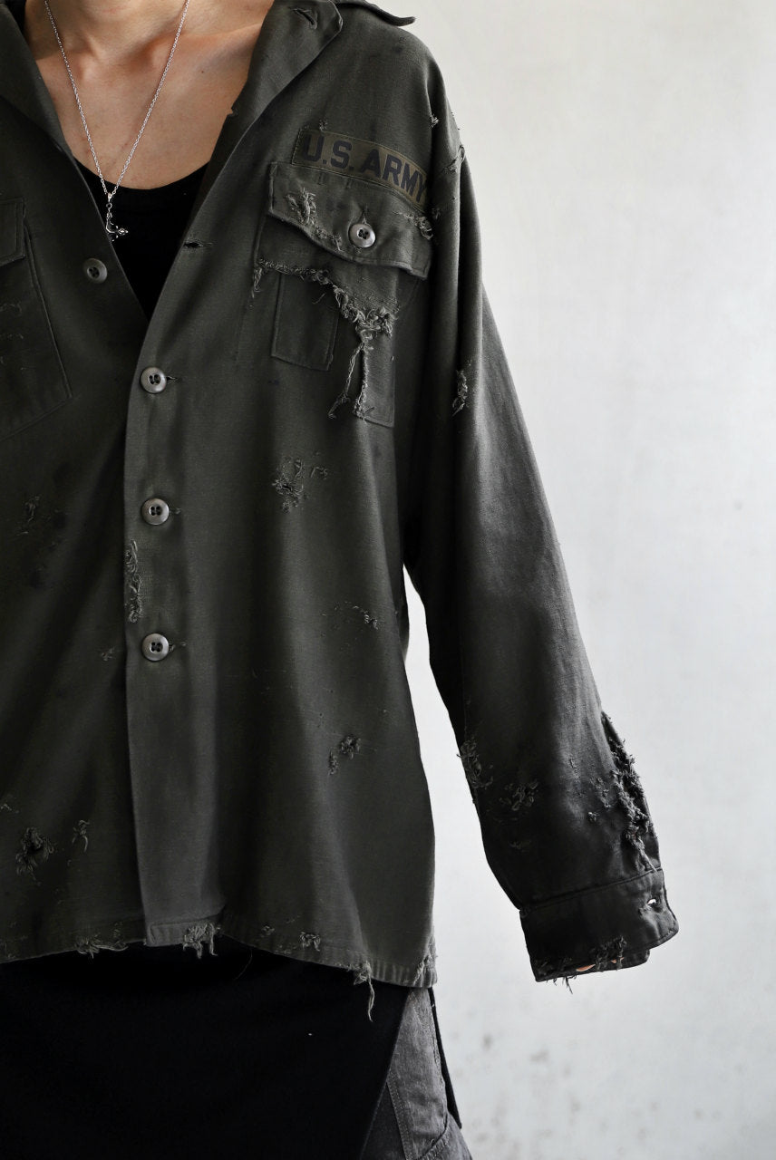 画像をギャラリービューアに読み込む, RESURRECTION HANDMADE distressed army shirt (DYEING KHAKI)