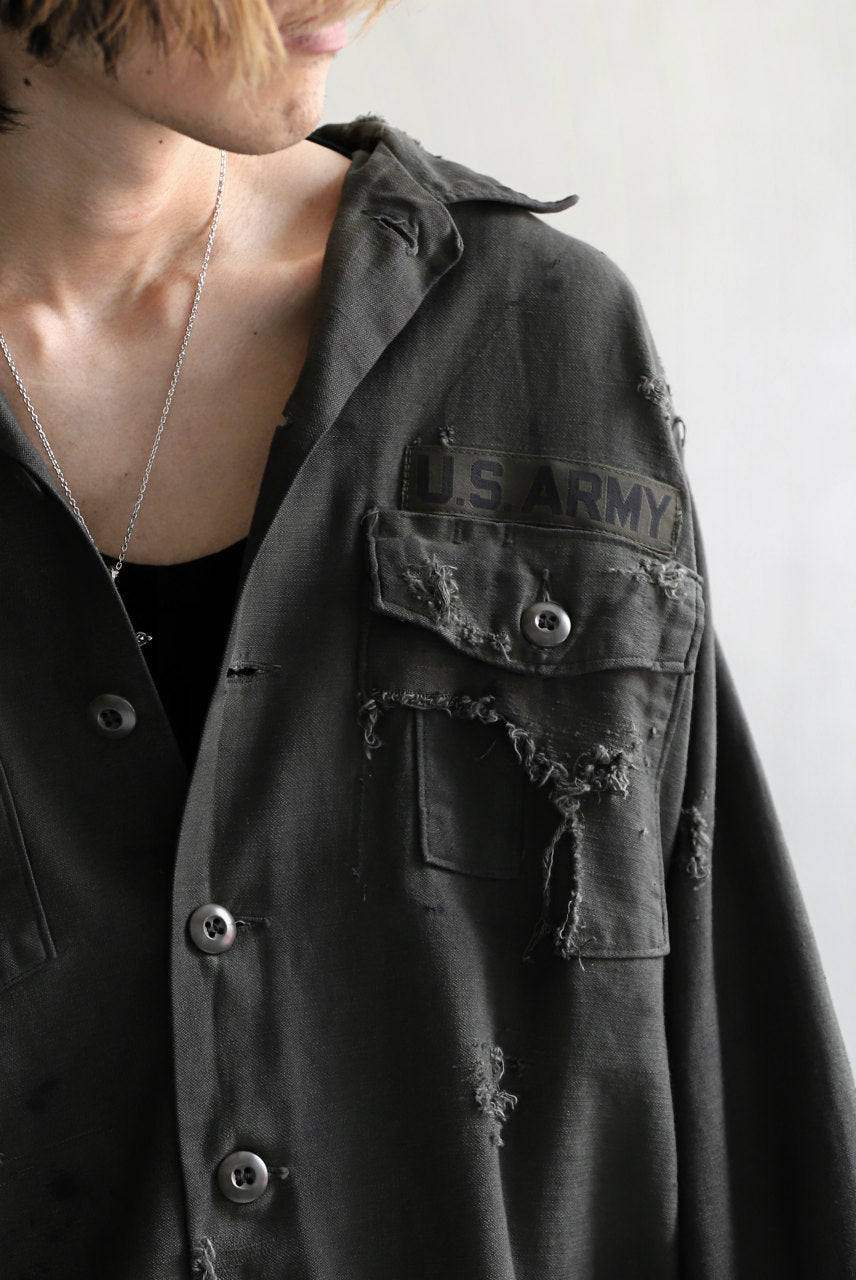 画像をギャラリービューアに読み込む, RESURRECTION HANDMADE distressed army shirt (DYEING KHAKI)