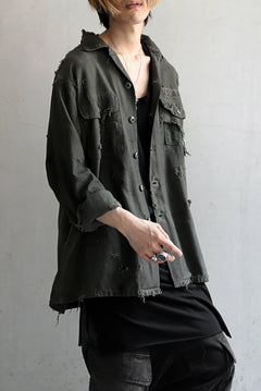 画像をギャラリービューアに読み込む, RESURRECTION HANDMADE distressed army shirt (DYEING KHAKI)