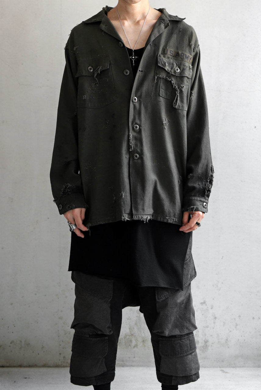 画像をギャラリービューアに読み込む, RESURRECTION HANDMADE distressed army shirt (DYEING KHAKI)