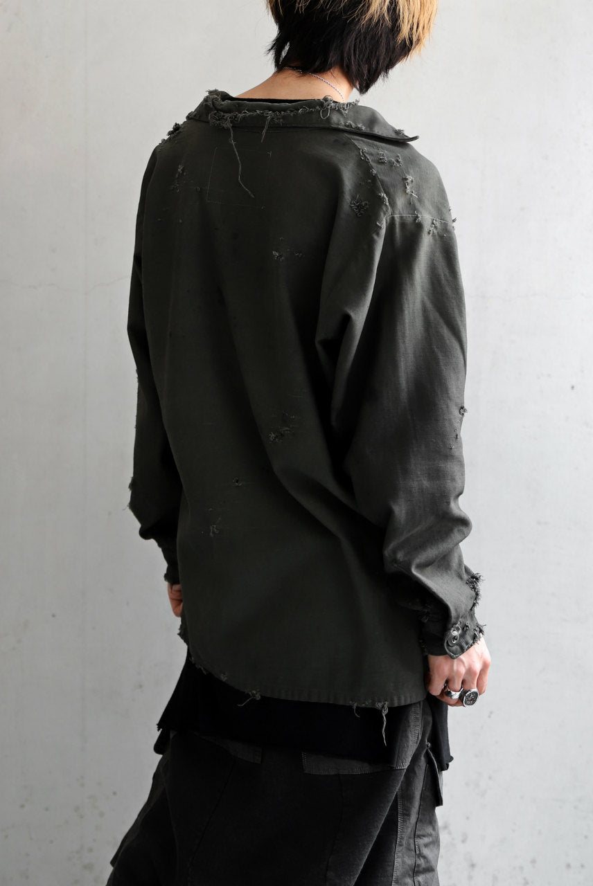 画像をギャラリービューアに読み込む, RESURRECTION HANDMADE distressed army shirt (DYEING KHAKI)