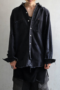 Load image into Gallery viewer, RESURRECTION HANDMADE vintage damage denim shirt (BLACK DYED)