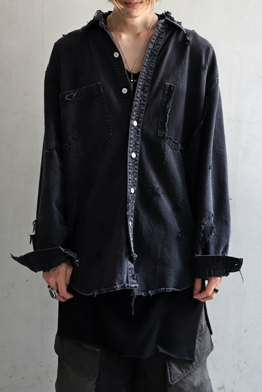 Load image into Gallery viewer, RESURRECTION HANDMADE vintage damage denim shirt (BLACK DYED)