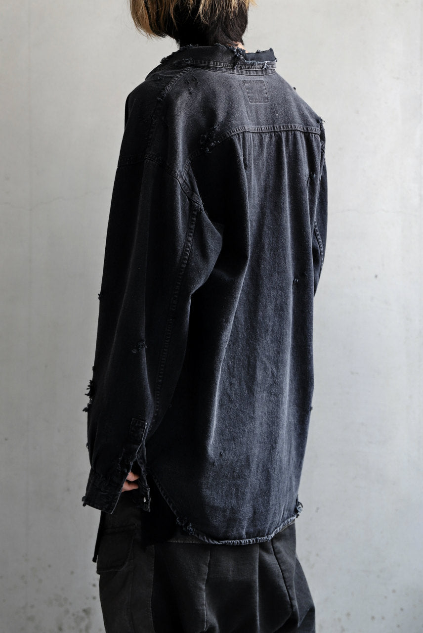 Load image into Gallery viewer, RESURRECTION HANDMADE vintage damage denim shirt (BLACK DYED)