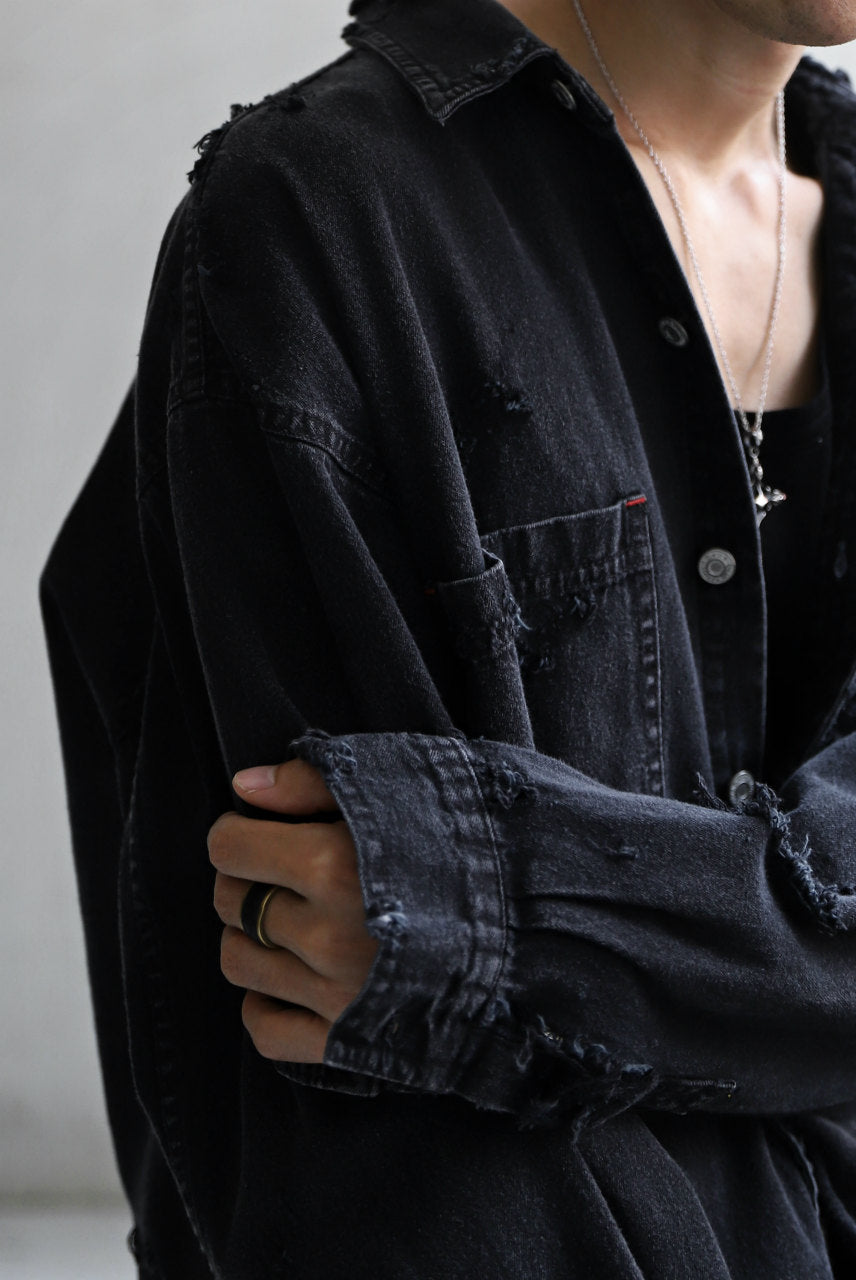 Load image into Gallery viewer, RESURRECTION HANDMADE vintage damage denim shirt (BLACK DYED)