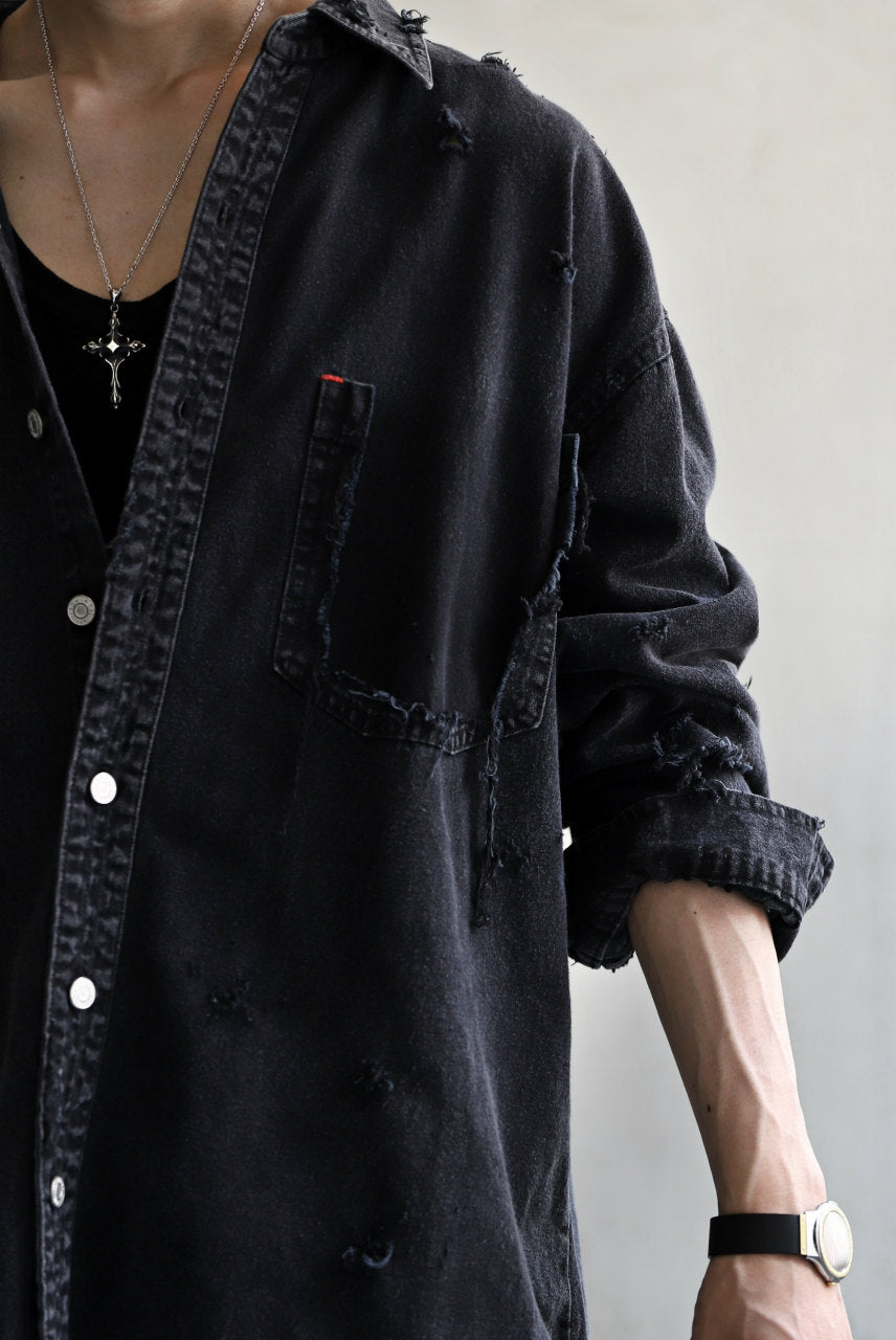 Load image into Gallery viewer, RESURRECTION HANDMADE vintage damage denim shirt (BLACK DYED)
