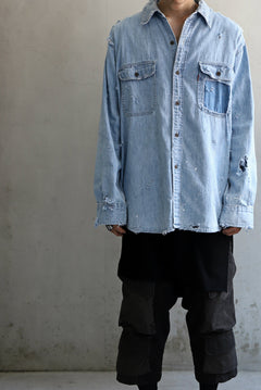 Load image into Gallery viewer, RESURRECTION HANDMADE vintage damage denim shirt (LIGHT BLUE)