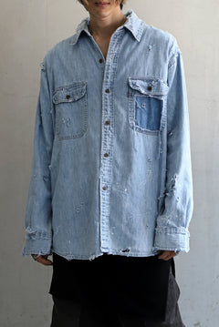 Load image into Gallery viewer, RESURRECTION HANDMADE vintage damage denim shirt (LIGHT BLUE)