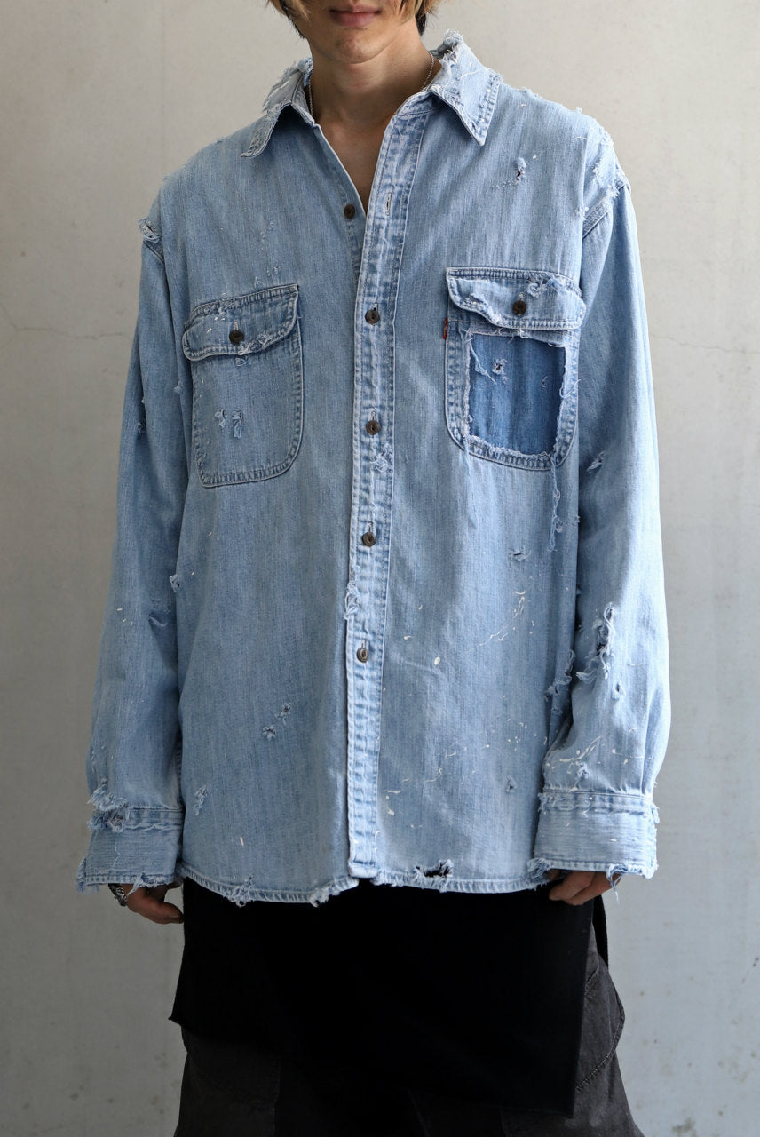 Load image into Gallery viewer, RESURRECTION HANDMADE vintage damage denim shirt (LIGHT BLUE)