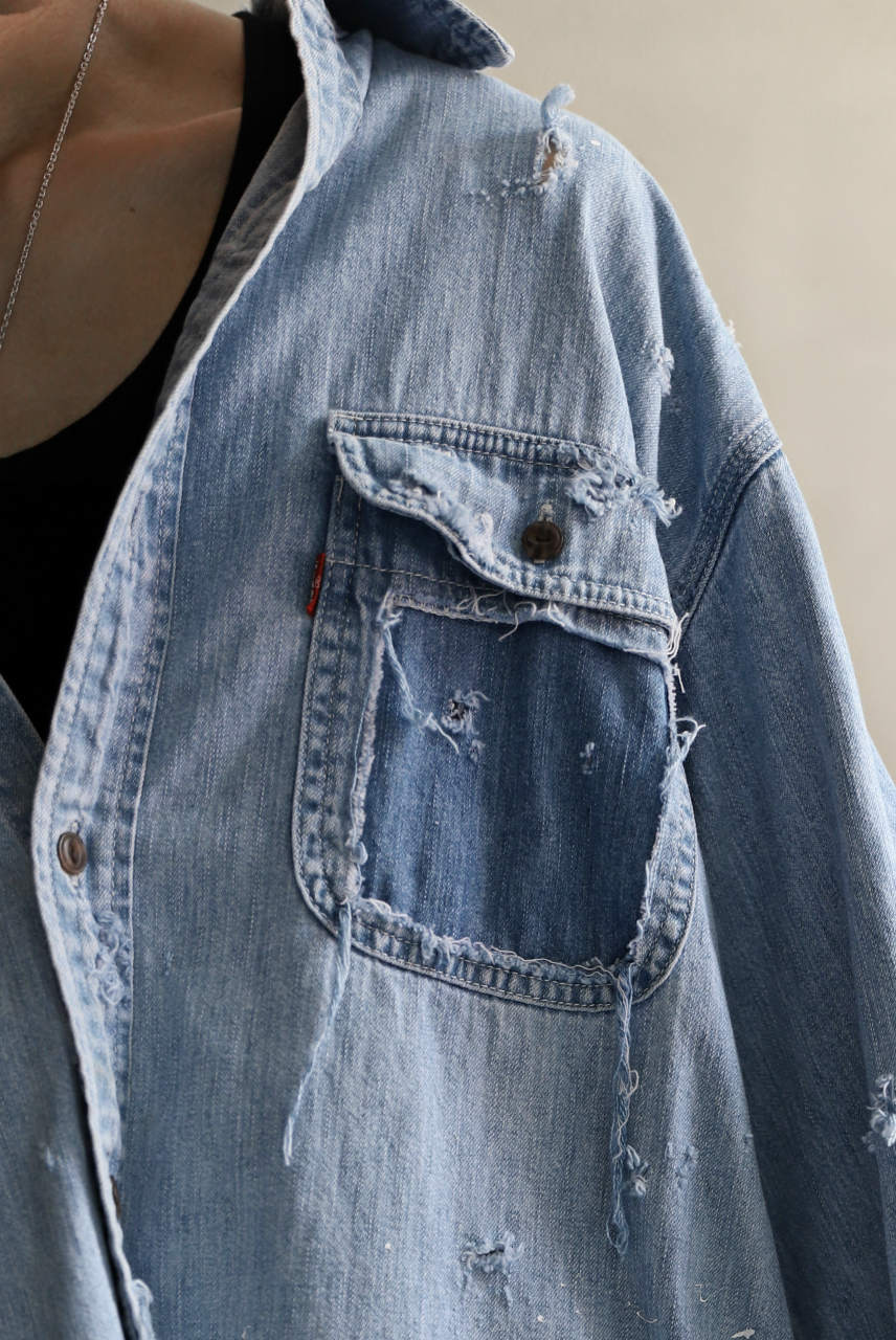 Load image into Gallery viewer, RESURRECTION HANDMADE vintage damage denim shirt (LIGHT BLUE)