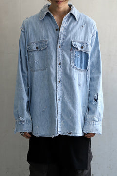 Load image into Gallery viewer, RESURRECTION HANDMADE vintage damage denim shirt (LIGHT BLUE)